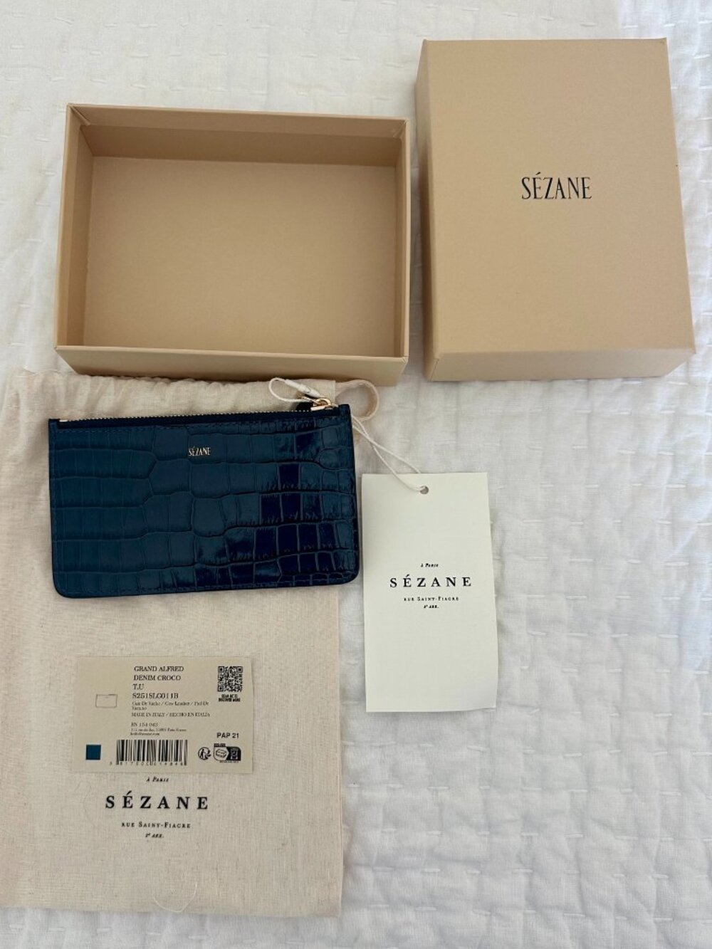 Sézane: Alfred Large Card Holder, Denim Croco NWT